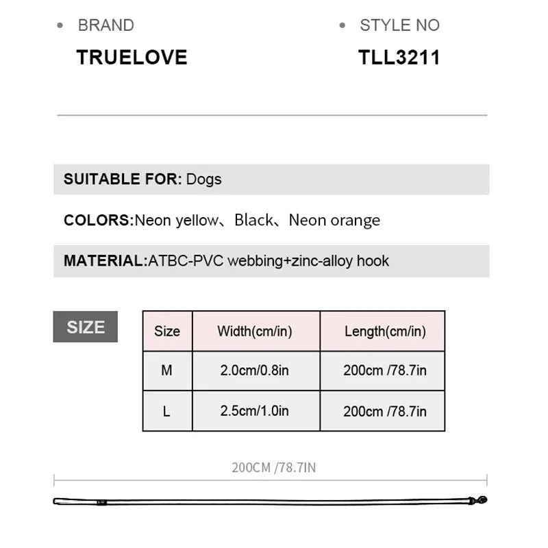 Truelove Pet Leash Waterproof Odor Proof Easy Grip Durable Lightweight Premium Coated ATBC-PVC Dog Lead Fast Clasp TLL3211 Peaceful Pleasures Health and Wellness