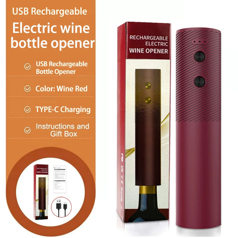 Electric Wine Bottle Opener Automatic Wine Corkscrew Rechargeable Wine Opener One-click Button Wine Tools Bar Kitchen Products Peaceful Pleasures Health and Wellness Wine Red