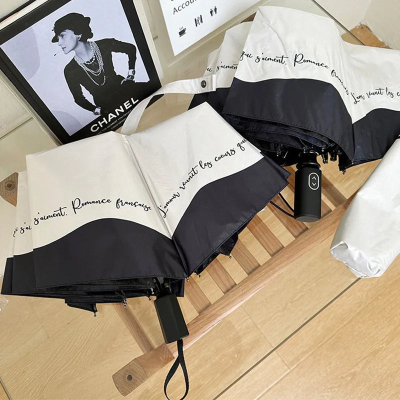 Automatic UV Umbrella – Black & White Folding Sunshade & Rain