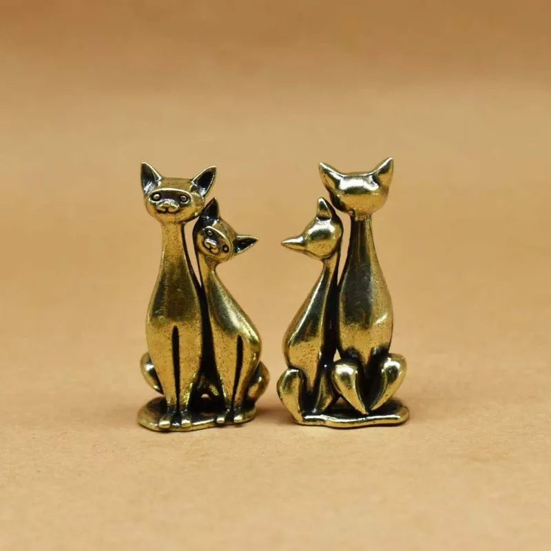 1pc Brass Retro Couple Cat Figurine Ornament Desktop Home Decoration Creative Gift Ornament Peaceful Pleasures Health and Wellness
