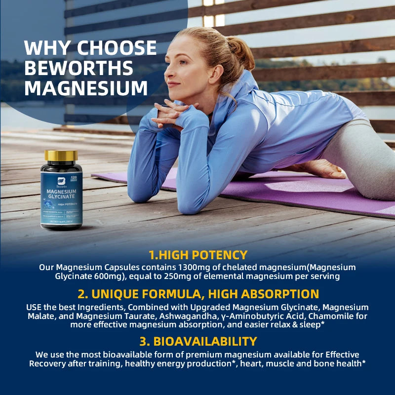 BEWORTHS Magnesium with Ashwagandha & GABA – Sleep, Mood & Bone Support Dietary Supplement Peaceful Pleasures Health and Wellness
