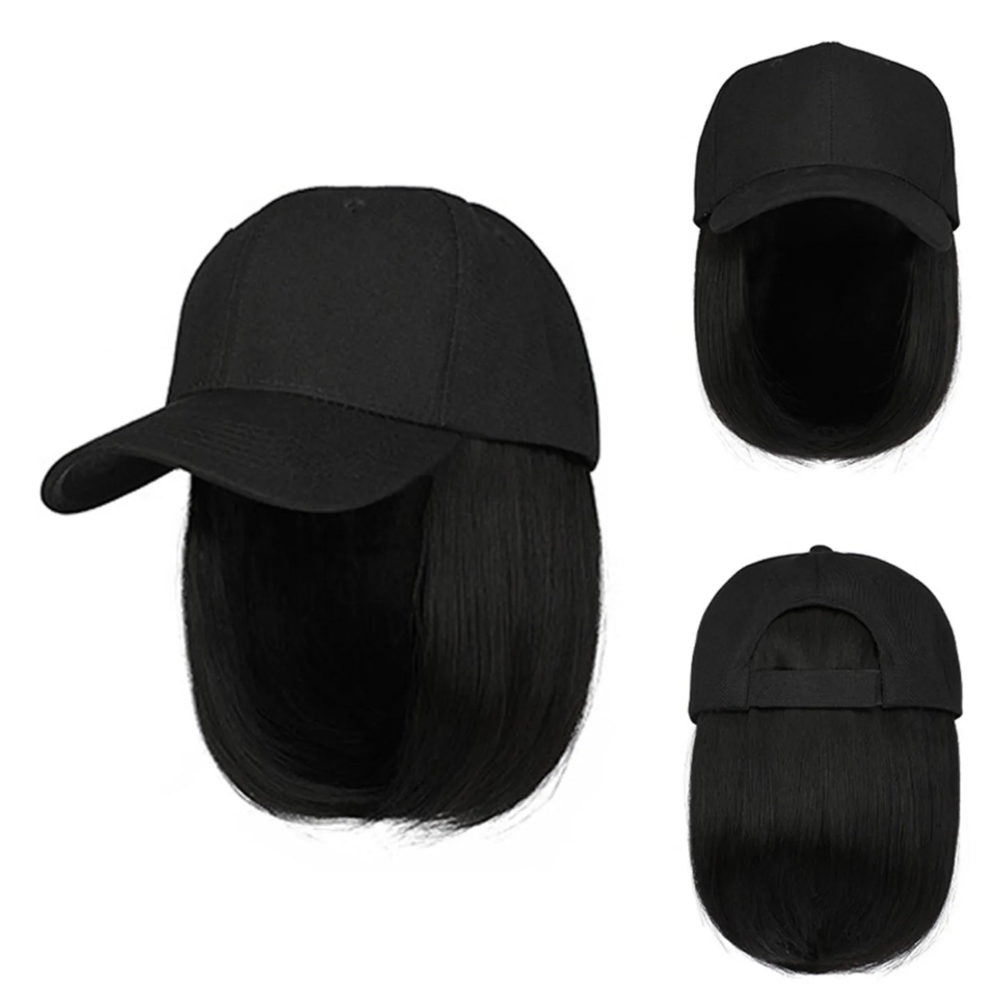 Baseball Cap Bob Wig | Adjustable Synthetic Hair Hat