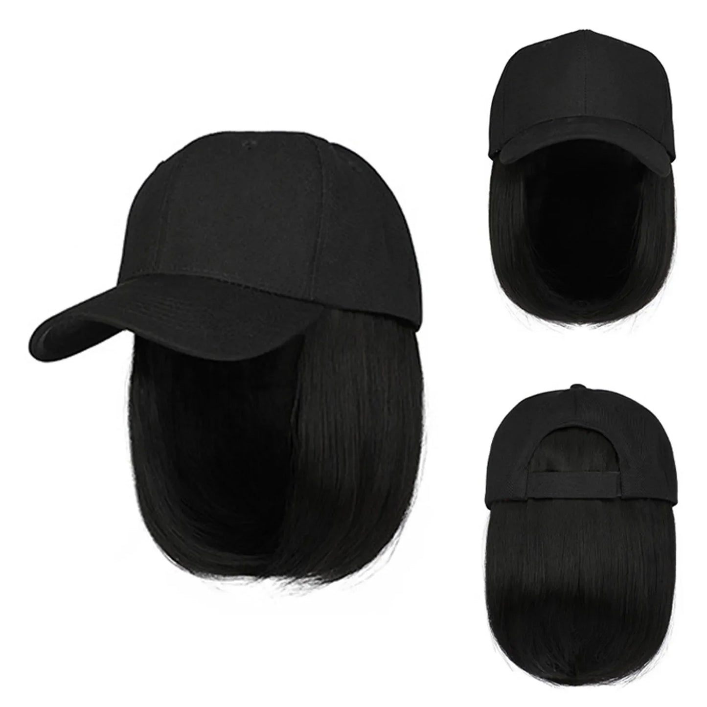 Baseball Cap Bob Wig Hat with Hair Extensions – Adjustable