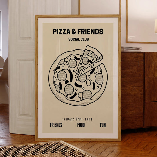 Pizza & Friends Social Club Canvas Wall Art Print | Home Decor Canvas Wall Art Peaceful Pleasures Health and Wellness