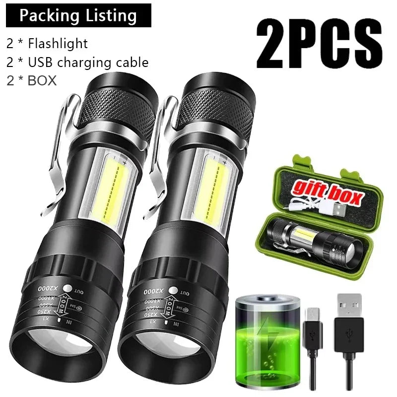 USB Rechargeable Mini Flashlight | COB+XPE Zoomable 3-Mode Torch