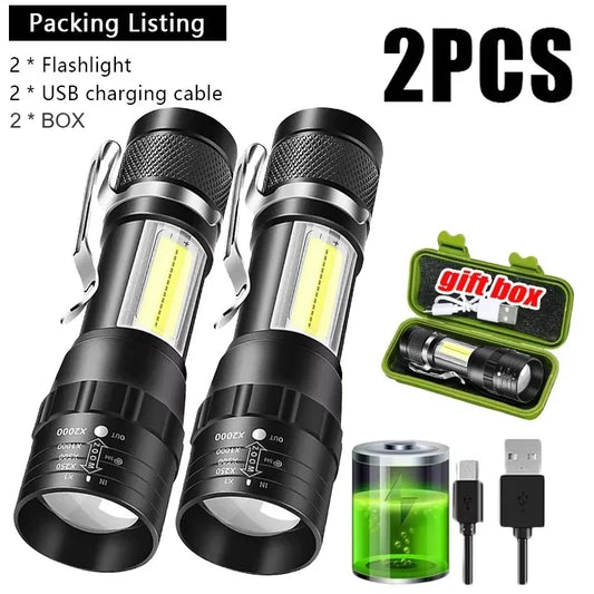 USB Rechargeable Mini Flashlight | COB+XPE Zoomable 3-Mode Torch Mini LED Flashlight Oasis Select style A with box-2