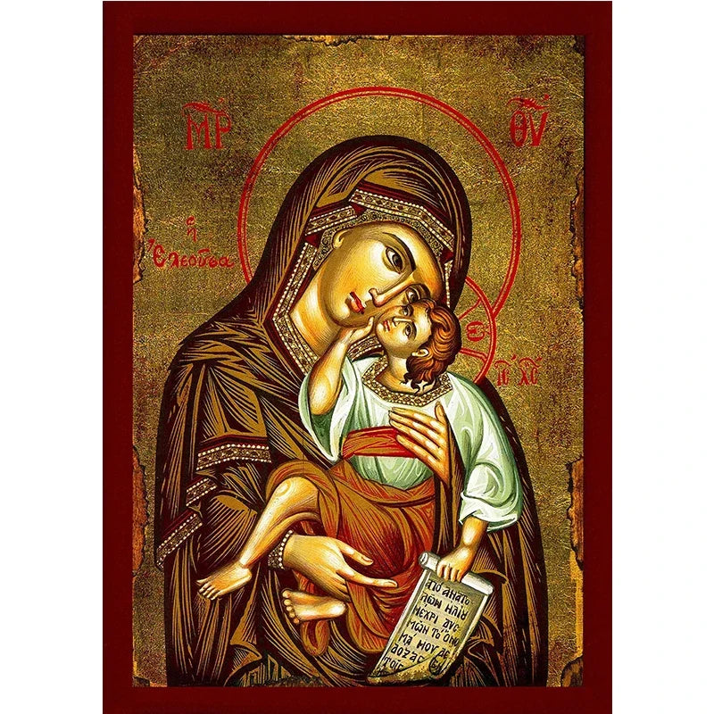 The Therapist Virgin Mary and Jesus Ikon Panagia Mother of God Byzantine Orthodox Religious Canvas Wall Art Living Room Decor Peaceful Pleasures Health and Wellness 1 20x30cm