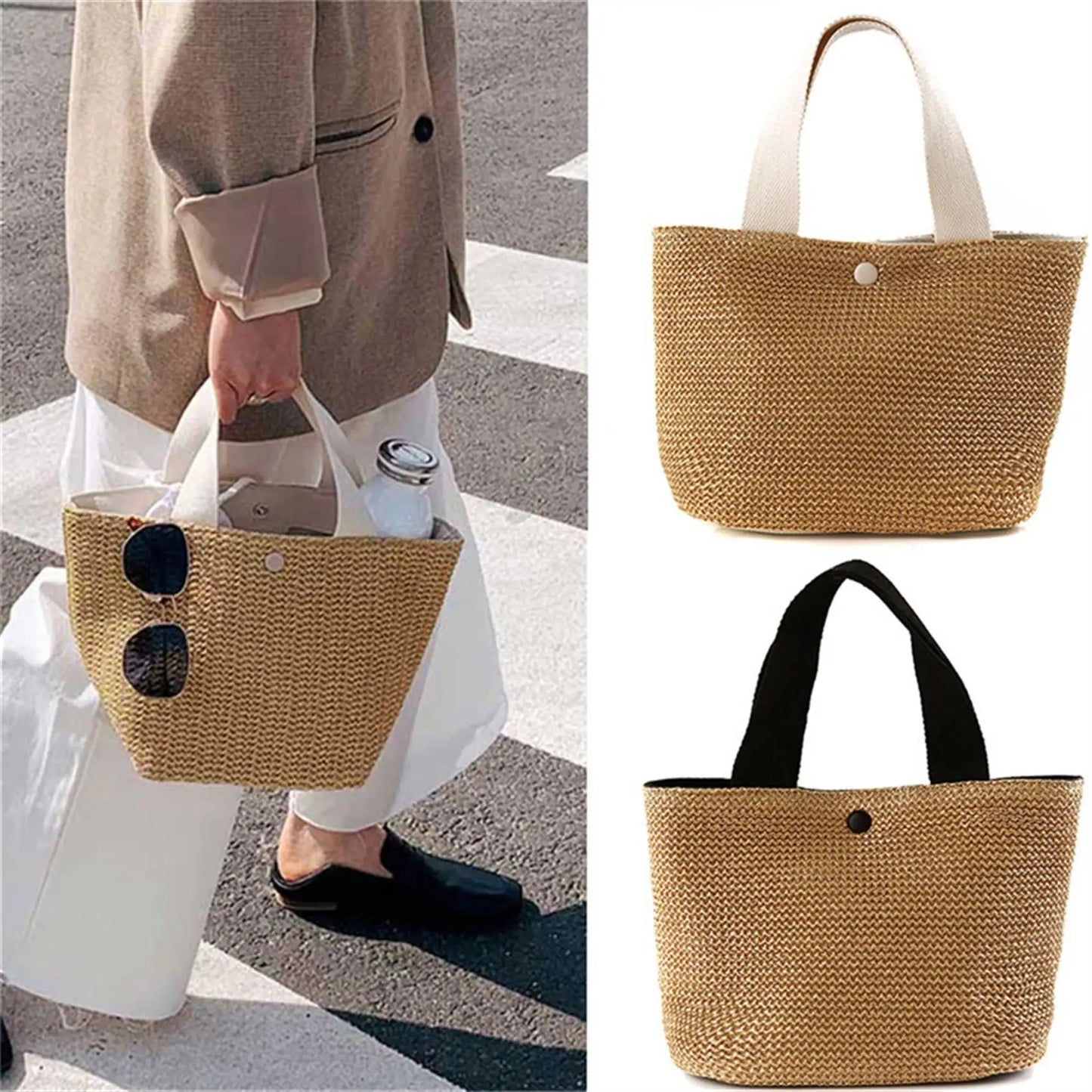 Elegant Straw Woven Handbag for Women Summer Beach Tote Retro Shoulder Bag Holiday Casual Top Handle Fashion Purse Peaceful Pleasures Health and Wellness