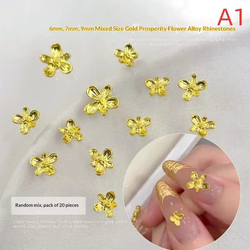 20/30pcs 3D Alloy Flower Nail Art Charms Japanese Silver Gold Lilac Flower Nail Art Decorations Manicure Accessories Peaceful Pleasures Health and Wellness A1