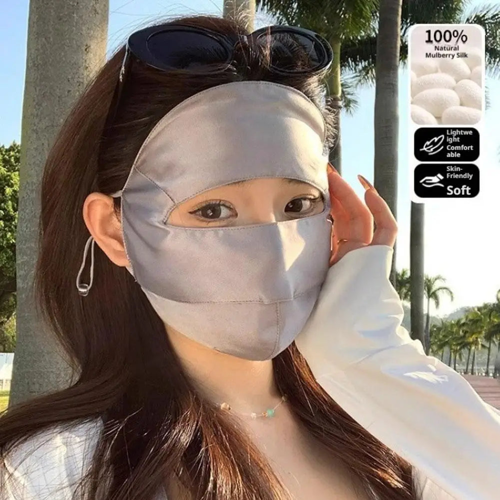 100% Silk Full Face Sun Mask UPF50+ | UV Shield for Outdoors