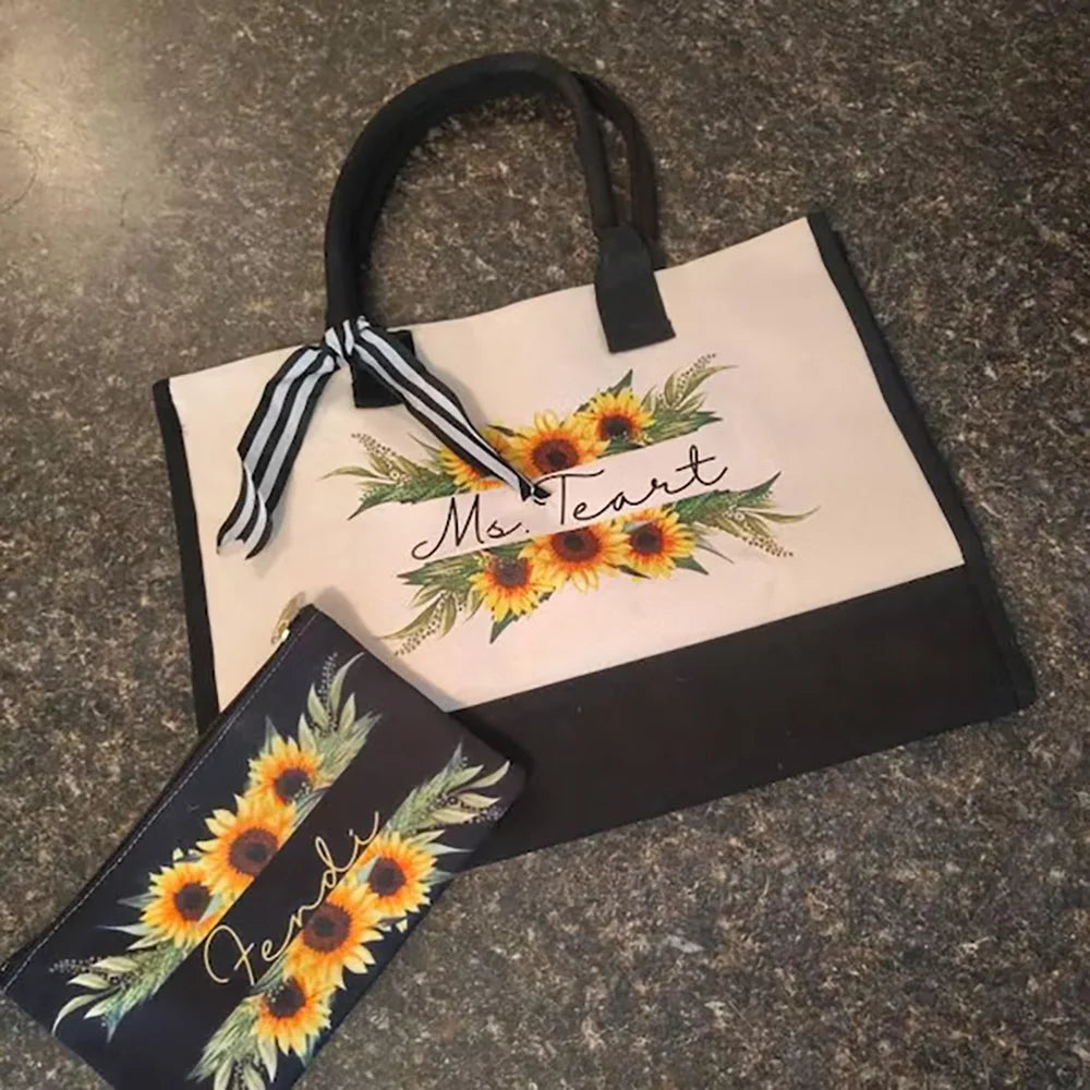 Personalized Sunflower Tote Bag | Gift for Mom, Teacher & Grandma