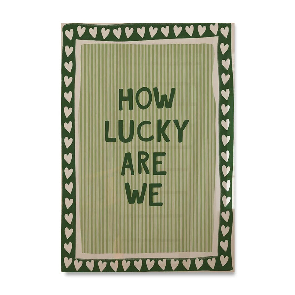 1 Piece of Frameless How Lucky Are We Wall Stripe Art Printing,Fashion Retro Aesthetic Poster,Apartment Digital Printing Deco Peaceful Pleasures Health and Wellness TT266-10 50x70cm Unframed