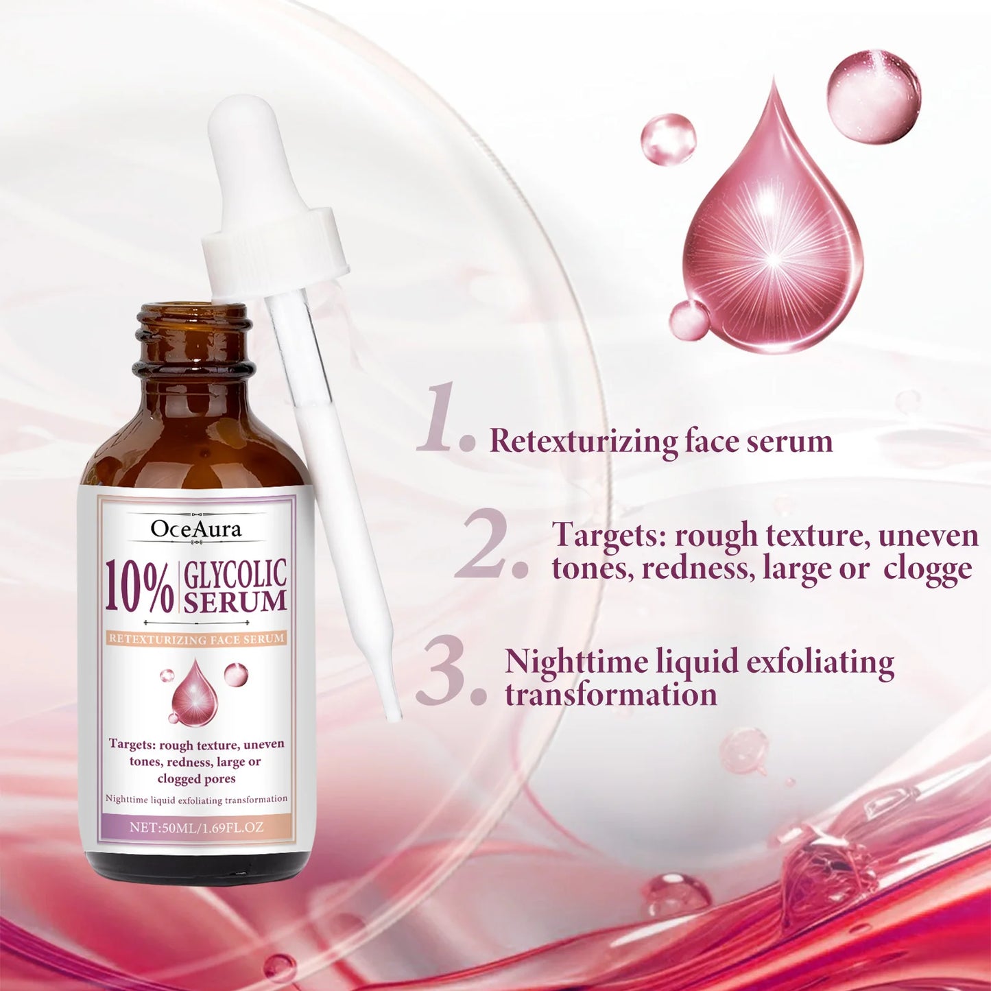 OceAura Glycolic Acid 10% Face Serum | AHA BHA Toning