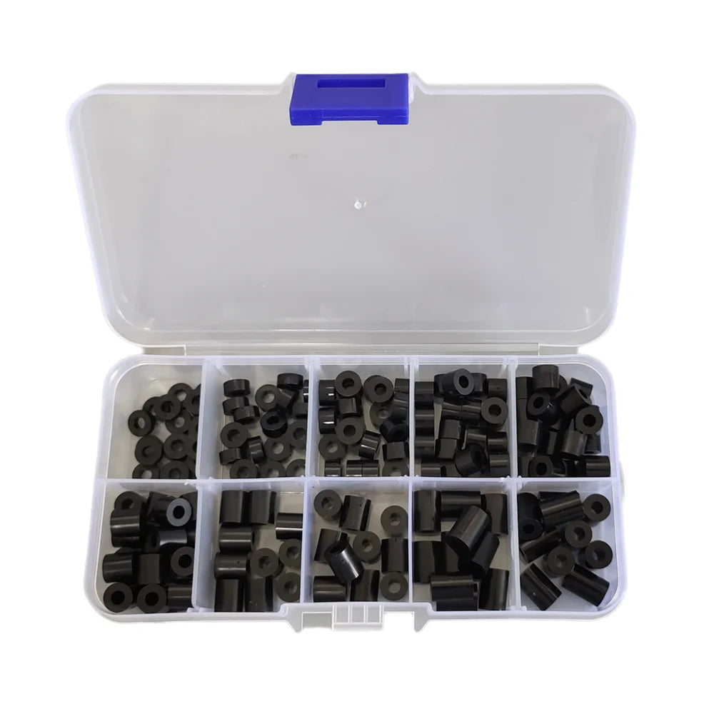 140pcs/set M3 Black White ABS Nylon Plastic Non-Threaded Spacer Hollow Standoff Assortment Kit OD(7MM) X ID(3.2mm)*L Washer Set Peaceful Pleasures Health and Wellness Black