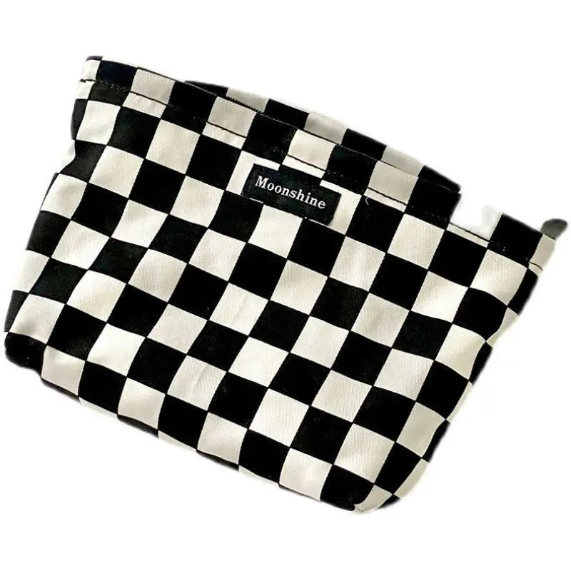 Black & White Plaid Large Cosmetic Bag | Checkerboard Toiletry
