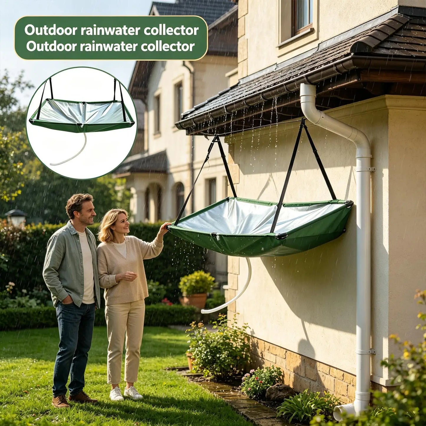 Outdoor Rain Catcher Garden Water Harvester Cloth With Hose Oxford Cloth Rain Collector Filter For Lawn Backyard Garden Peaceful Pleasures Health and Wellness