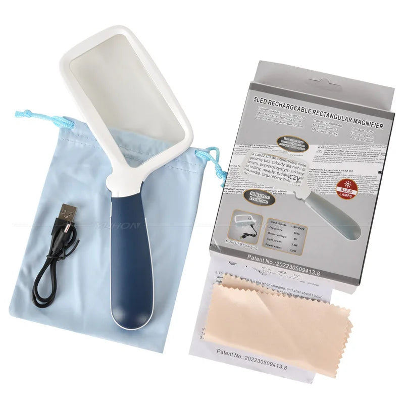 Folding Portable Handheld Usb Charging 5 Led Lights 4X 8X Reading, Reading, and Newspaper Magnifying Glass Peaceful Pleasures Health and Wellness
