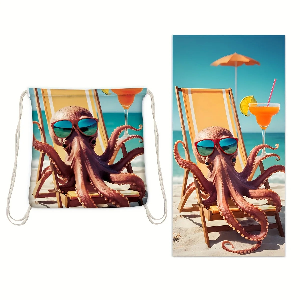 2-in-1 Foldable Beach Towel with Storage Bag | Printed Design Foldable Beach Towel Peaceful Pleasures Health and Wellness