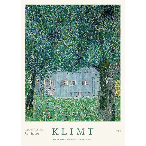 Gustav Klimt Art Print Exhibition Poster Farmhouse Birch Tree Pond Landscape Canvas Painting Wall Art for Living Room Home De Peaceful Pleasures Health and Wellness 7 40x50cm Unframed