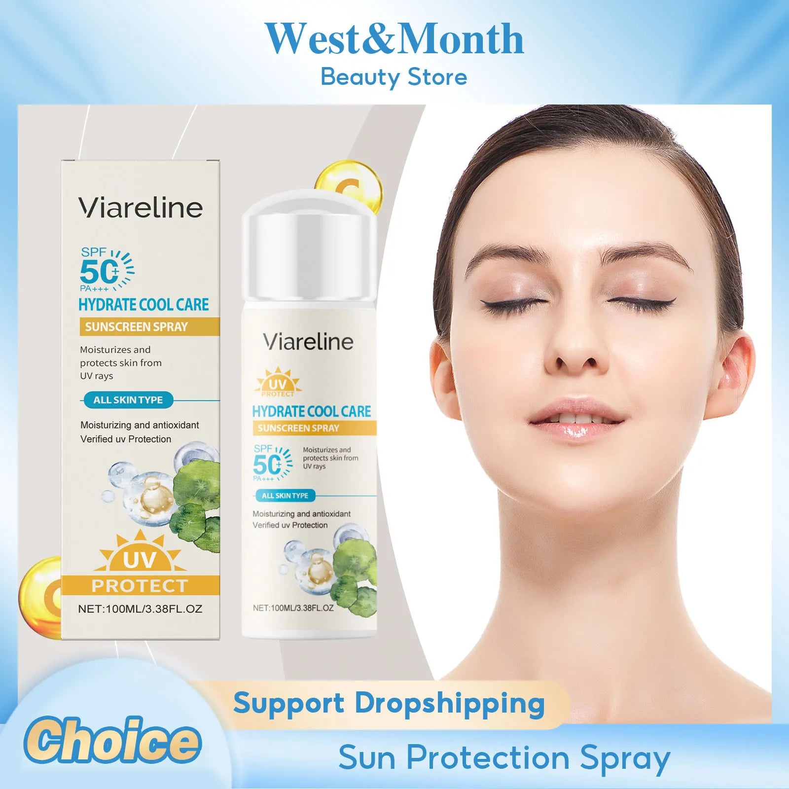 Sun Protection Spray Broad Spectrum SPF 50 UVA UVB Protection Sunburn Prevention Waterproof Lightweight Lasting Sunscreen Mist Peaceful Pleasures Health and Wellness