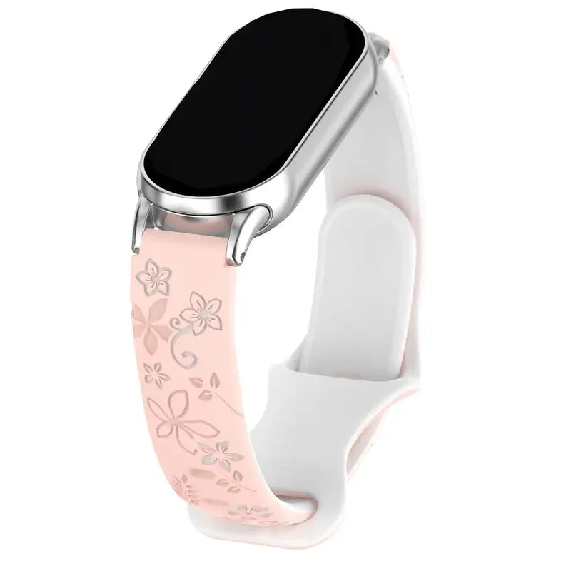 3D Flower Silicone Band for Xiaomi Mi Band 8 & 9 NFC Peaceful Pleasures Health and Wellness Pink White For Mi band 8 9