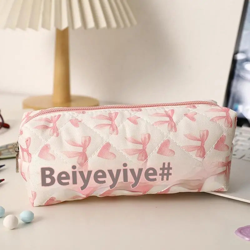 Cute Bow Floral Cherry Pencil Case – Large Capacity Pen Bag
