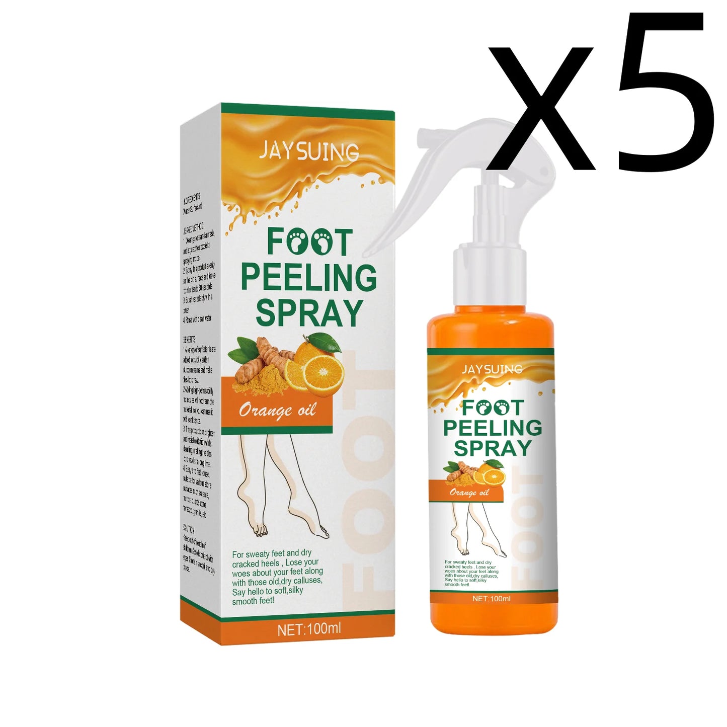 Orange Oil Foot Peeling Spray Exfoliate Rough Skin Soften Heels Repairing Dry Cracks Smoothing Foot Skins Feet Exfoliating Spray Peaceful Pleasures Health and Wellness 100ml Boxed X 5PCS