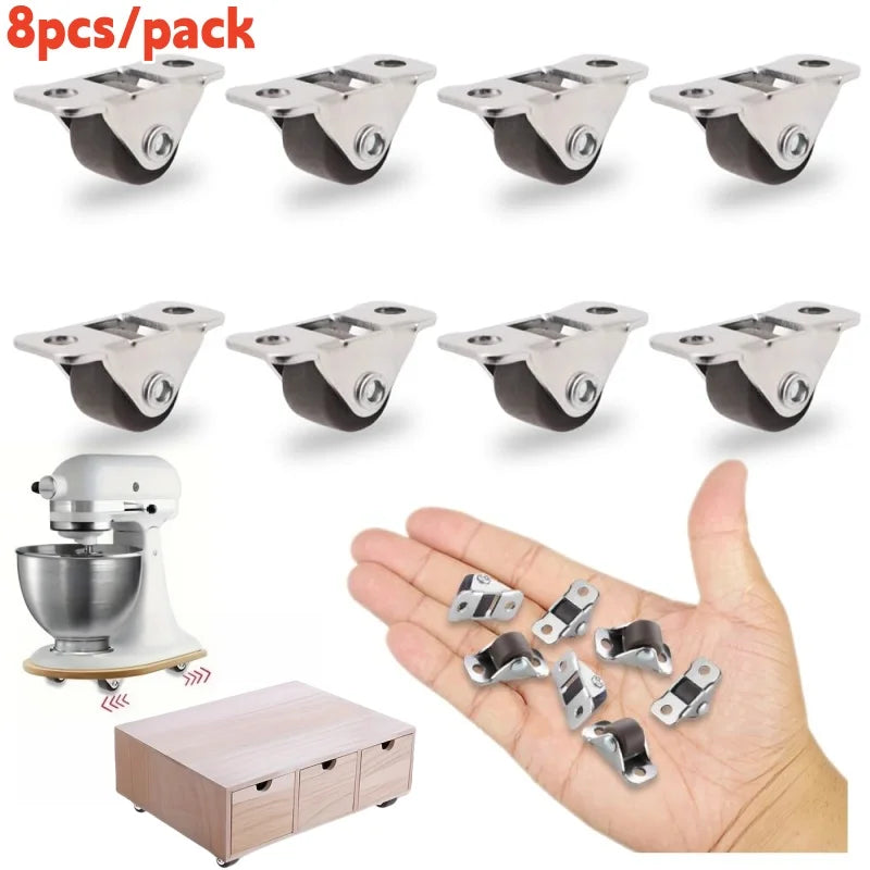 8-Pack Mini Silent Rubber Caster Wheels 0.5" for Furniture & DIY