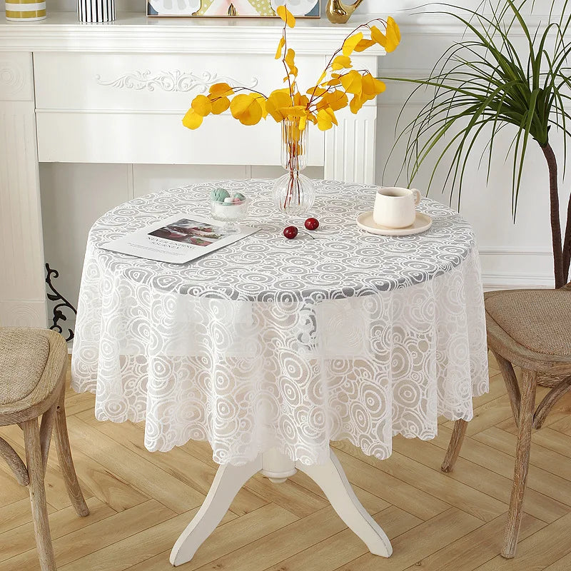 Battilo White Lace Tablecloth | Wedding & Banquet Table Cover