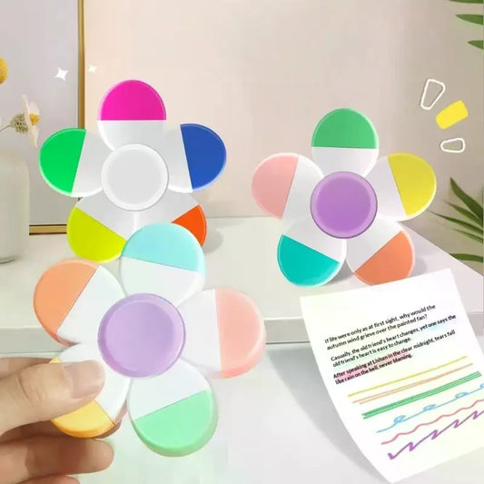 5-in-1 Flower Spiral Highlighter Pen | Fluorescent Fingertip Spin Novelty Highlighter Pen Oasis Select