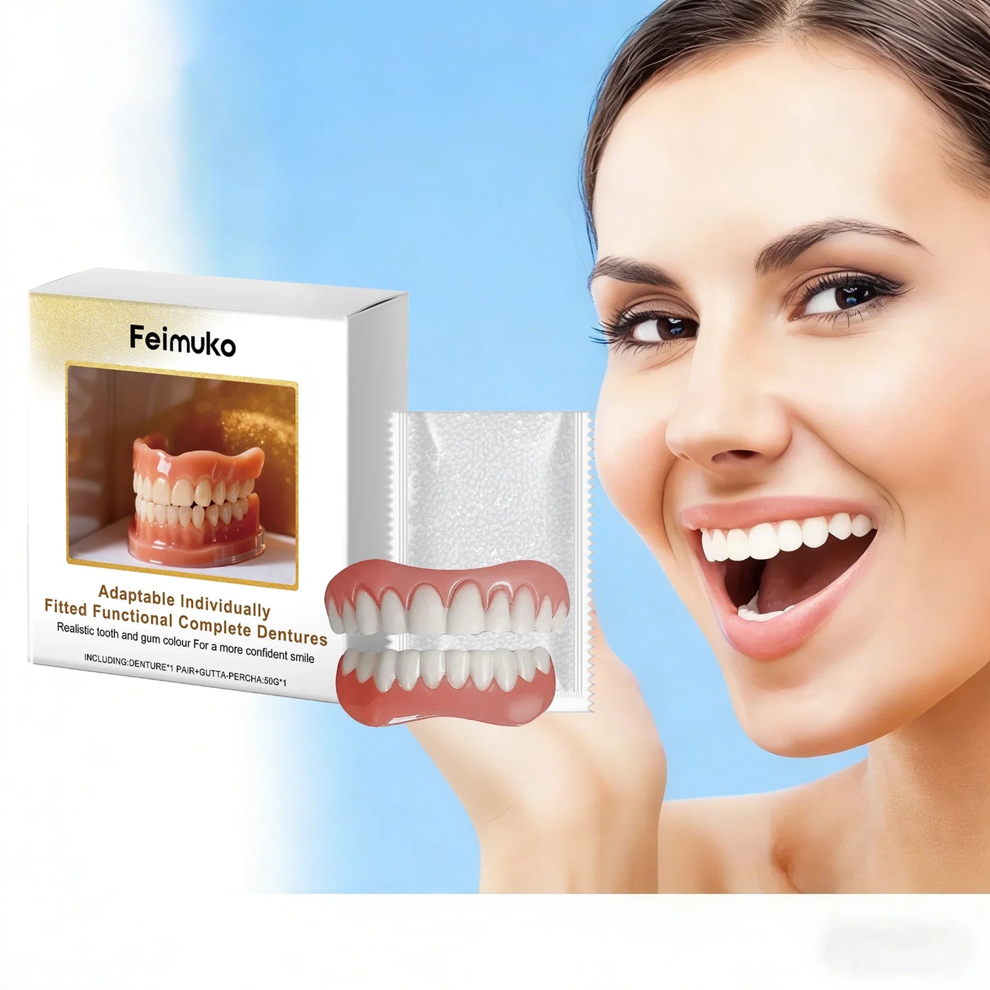 FEIMUKO Silicone Denture Reline Kit – Temp Upper & Lower Teeth