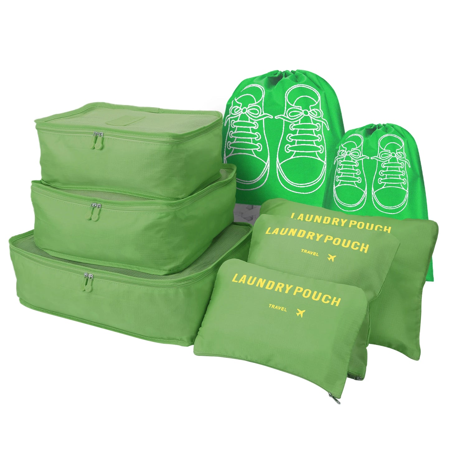 8Pcs/Set Travel Organizer Storage Bags Suitcase Packing Cubes Set Cases Portable Luggage Clothes Shoe Tidy Pouch Folding Bags Peaceful Pleasures Health and Wellness 8Pcs Green