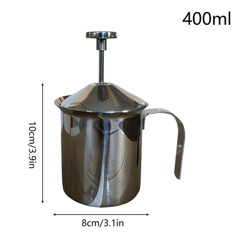 Manual Stainless Steel Milk Frother – Large Capacity Foam Pitcher