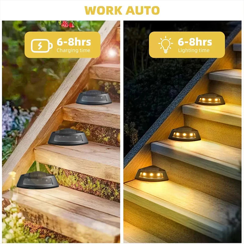 Solar Stair Lights Outdoor Waterproof LED | Garden Steps 4-8 Pack