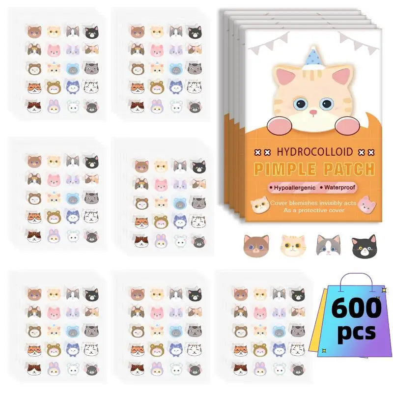 600 Cat-Shaped Hydrocolloid Acne Patches | Colorful Pimple Stickers