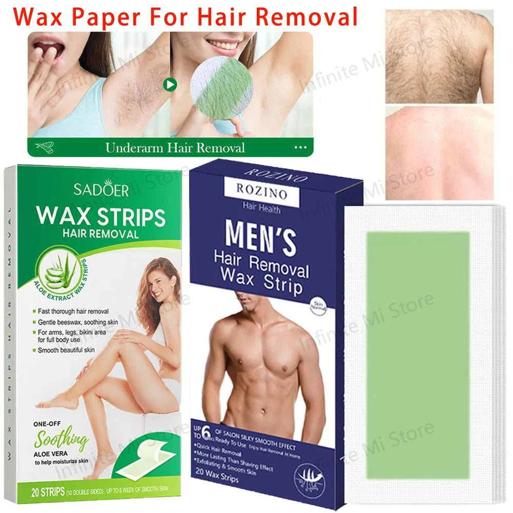 Hair Removal Wax Paper 20Pcs/Set Non-permanent Facial Body Depilatory Professional Effective Waxing Cold Wax Strips Paper Women Peaceful Pleasures Health and Wellness