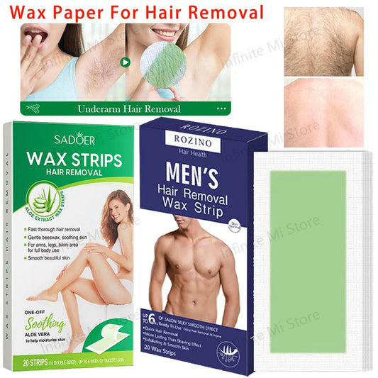 Hair Removal Wax Paper 20Pcs/Set Non-permanent Facial Body Depilatory Professional Effective Waxing Cold Wax Strips Paper Women Peaceful Pleasures Health and Wellness