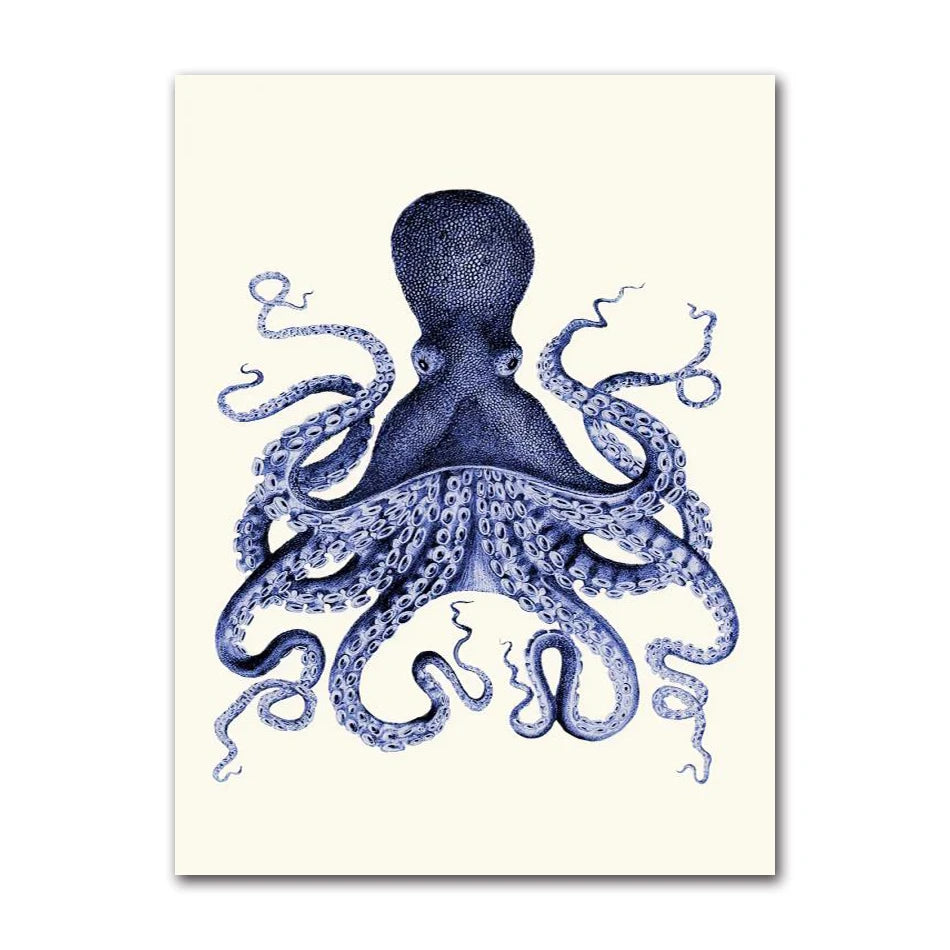 Poster Prints Nautical Coastal Wall Art Picture Antarctica Map Canvas Painting Home Wall Decor Kraken Octopus Tentacles Vintage Peaceful Pleasures Health and Wellness 2204-06 50x70cm Unframed