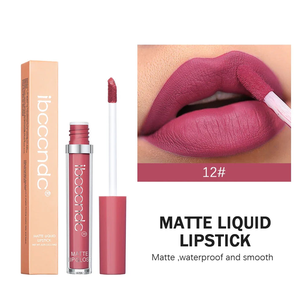 ibcccndc 12-Color Matte Velvet Liquid Lipstick | 12Hr Wear