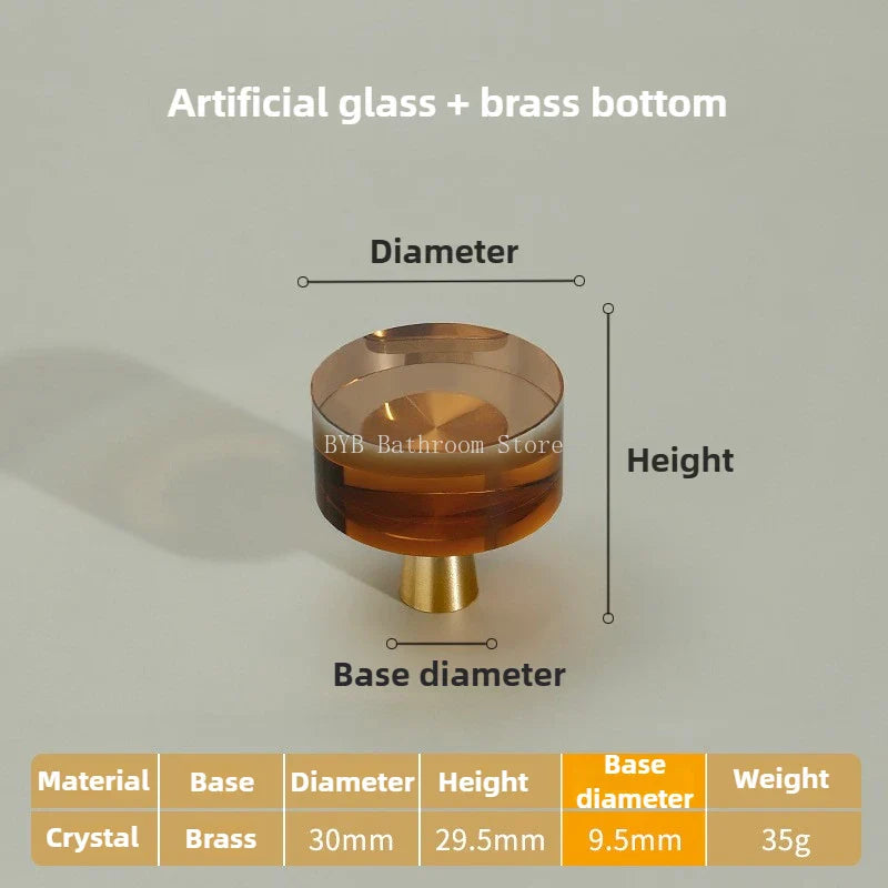 Solid Brass Crystal Glass Cabinet Pull Handle & Drawer Knob