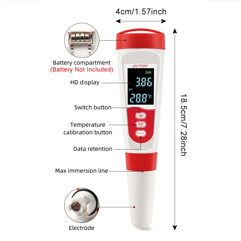 2 in 1 PH Temperature Tester LED Display Water Quality Monitor Testing Pen For Pool, Aquarium, Hot Spring, Drinking Peaceful Pleasures Health and Wellness