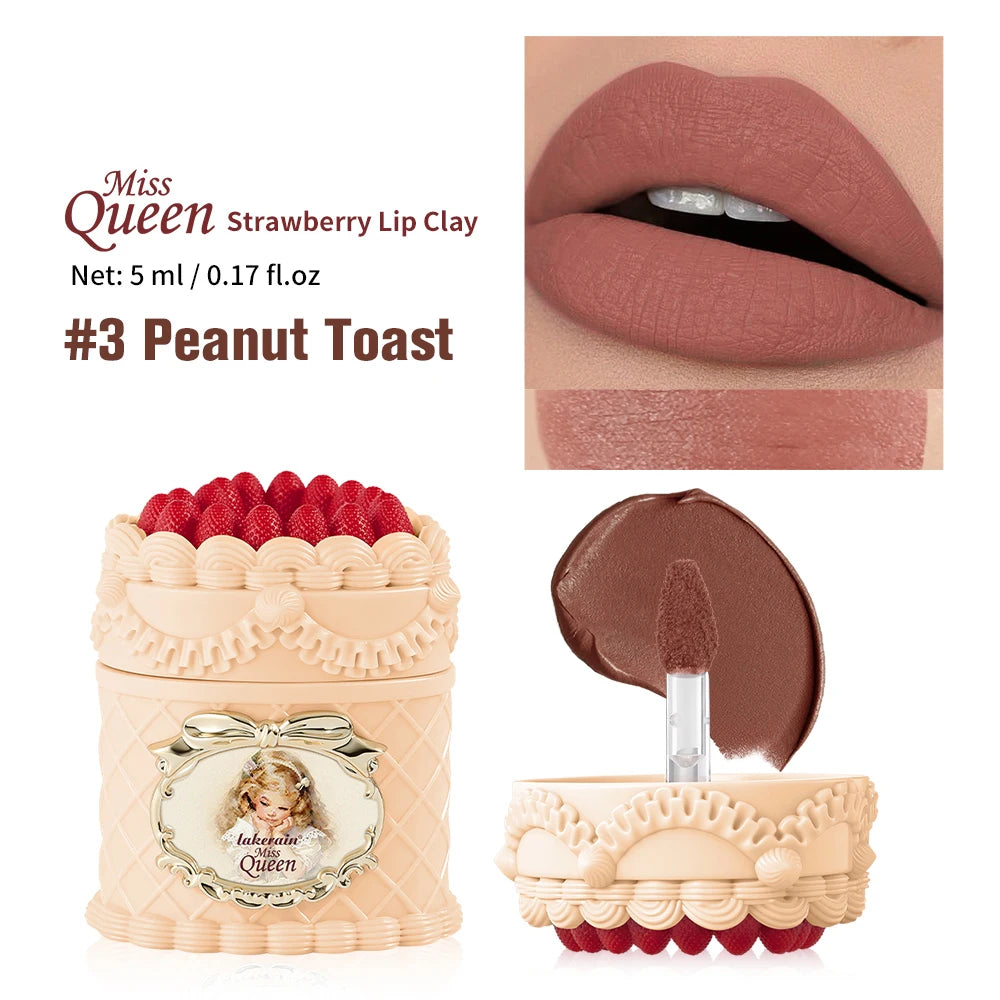 Flower Strawberry Cupid Cake Velvet Matte Lip Mud Long Lasting Waterproof Lipstick Cream Non Stick Cup Cosmetics for Women Peaceful Pleasures Health and Wellness 3Peanut Toast