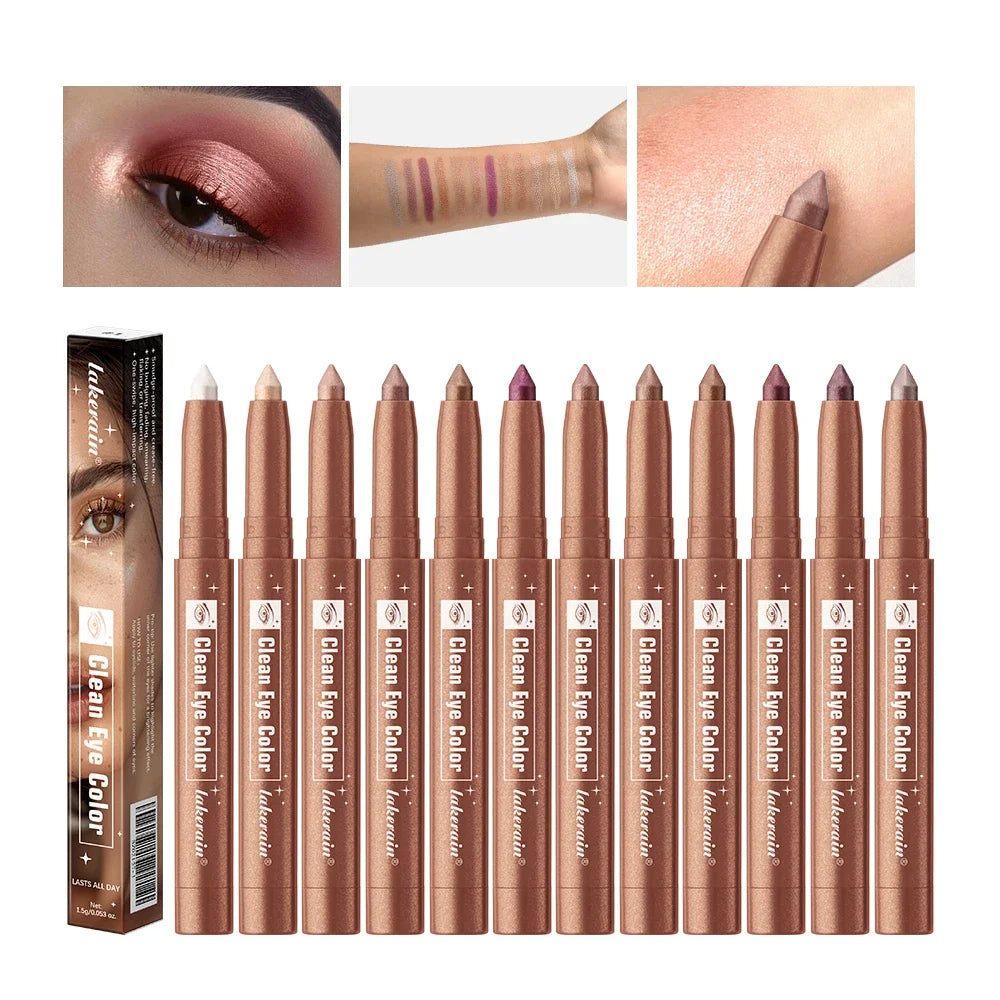 12 Colors Waterproof Eyeshadow Sticks Long Lasting High Pigmented Shimmer Glitter And Matte Eyeshadow Pencil Makeup Peaceful Pleasures Health and Wellness