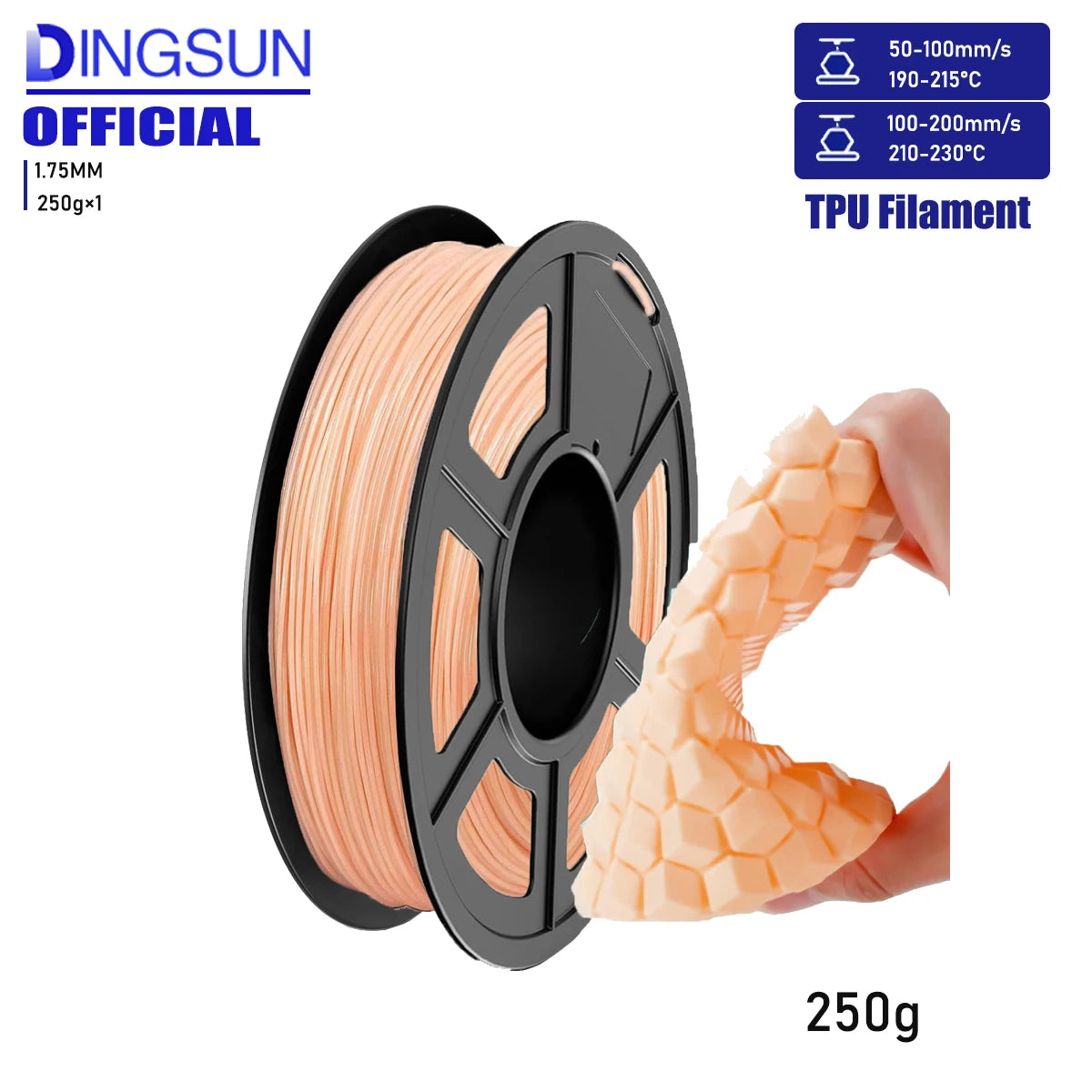 DINGSUN TPU Filament 1.75mm 98A Flexible 3D Printing 250g–1kg