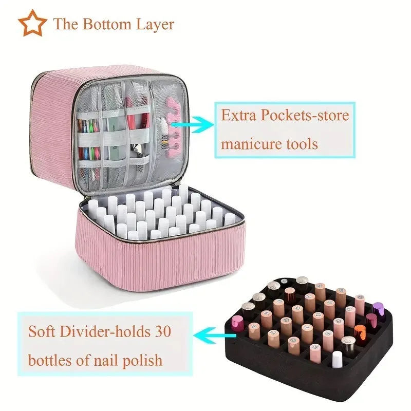 Nail Polish Organizer – 30-Bottle Double Layer Storage Bag