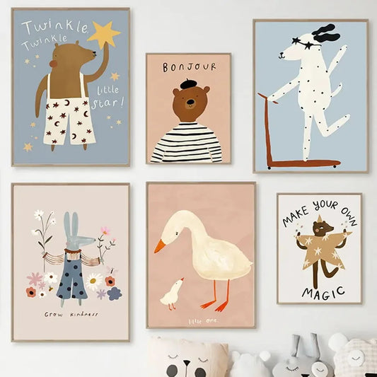 Funny Animal Scooter Kids Canvas Wall Art | Nursery Prints Nursery Canvas Print Peaceful Pleasures Health and Wellness