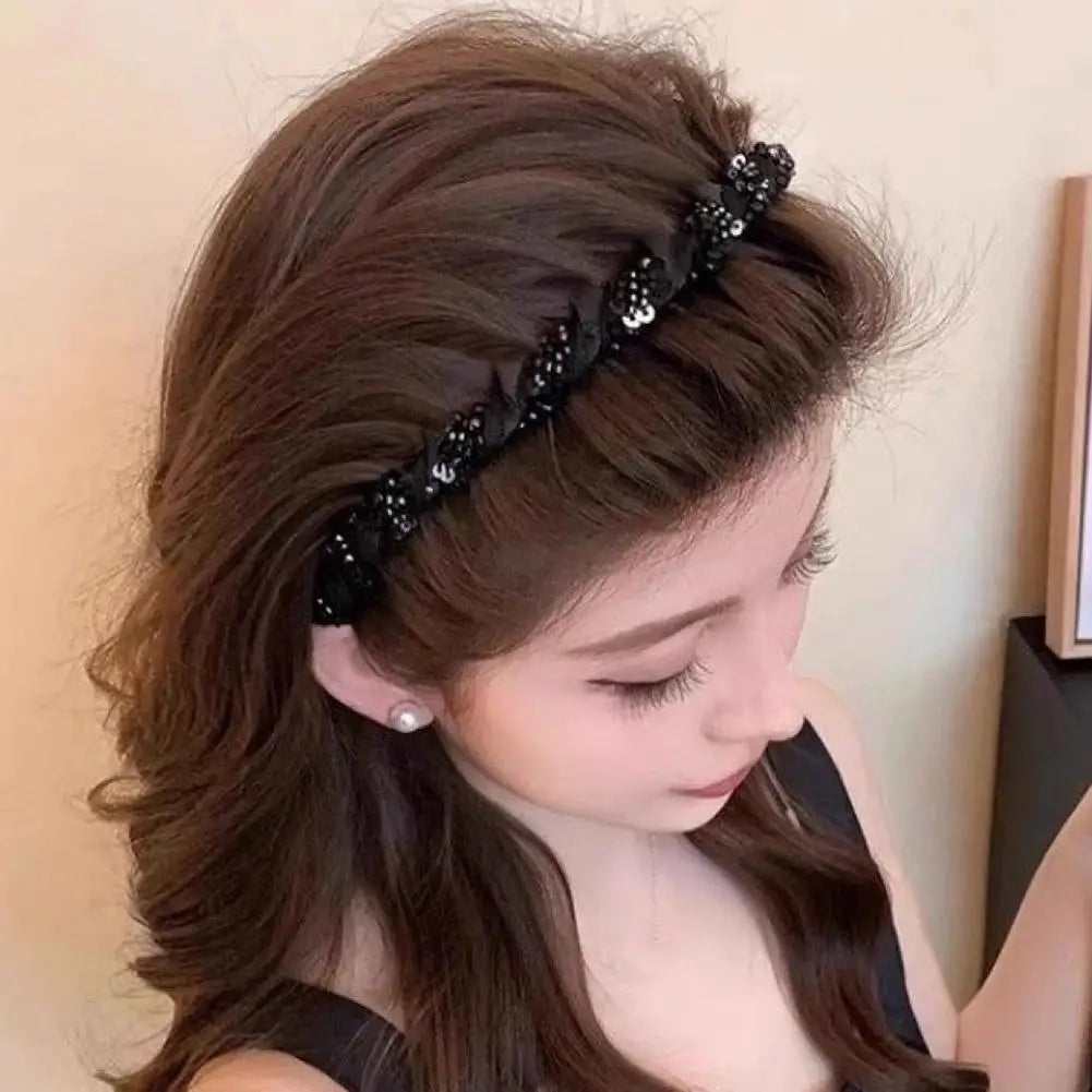 Women Beaded Wrap Headband Wash Face Toothed Non-slip Hair Hoops Headbands Hair Arrangement Fashion Headwear Peaceful Pleasures Health and Wellness