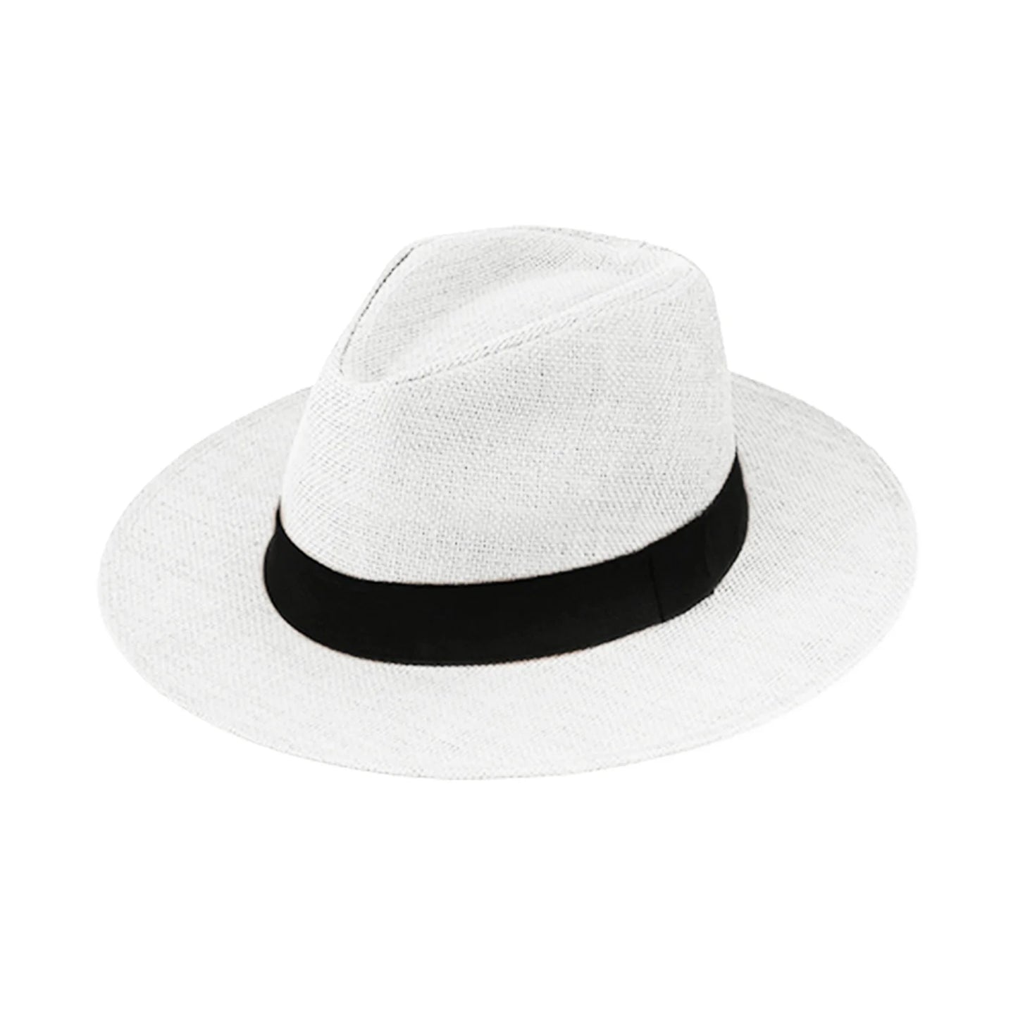 Hot Fashion Summer Casual Unisex Beach Trilby Large Brim Jazz Sun Hat Panama Hat Paper Straw Women Men Cap With Black Ribbon Peaceful Pleasures Health and Wellness WHITE 58