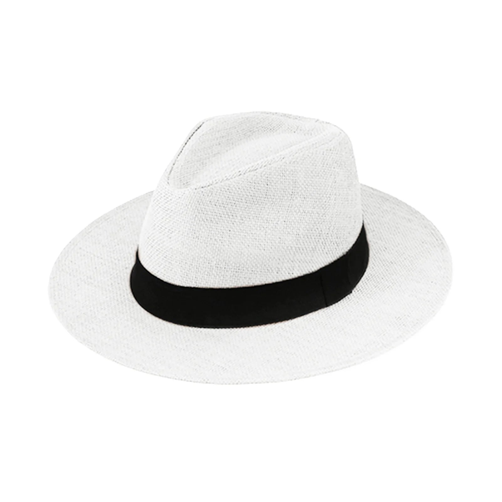 Hot Fashion Summer Casual Unisex Beach Trilby Large Brim Jazz Sun Hat Panama Hat Paper Straw Women Men Cap With Black Ribbon Peaceful Pleasures Health and Wellness WHITE 58