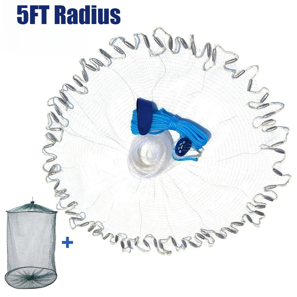 Saltwater Fishing Cast Net with Zinc Sinkers | 3–10 FT Radius